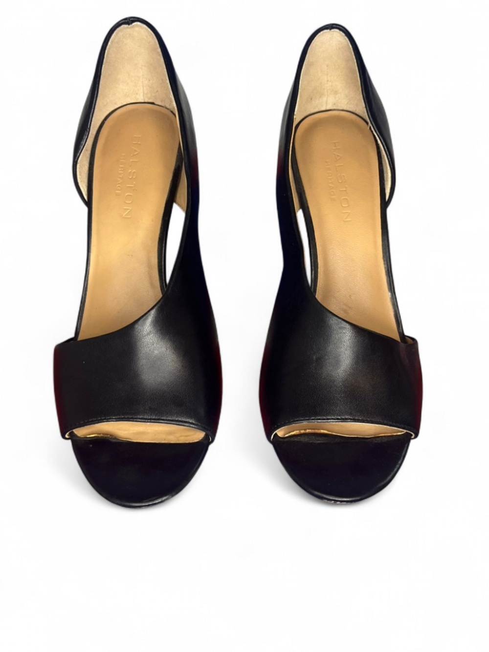 Women’s Halston Heritage Lynn d'Orsay Black Peep Toe Suede Cutout Heel Sandal 8